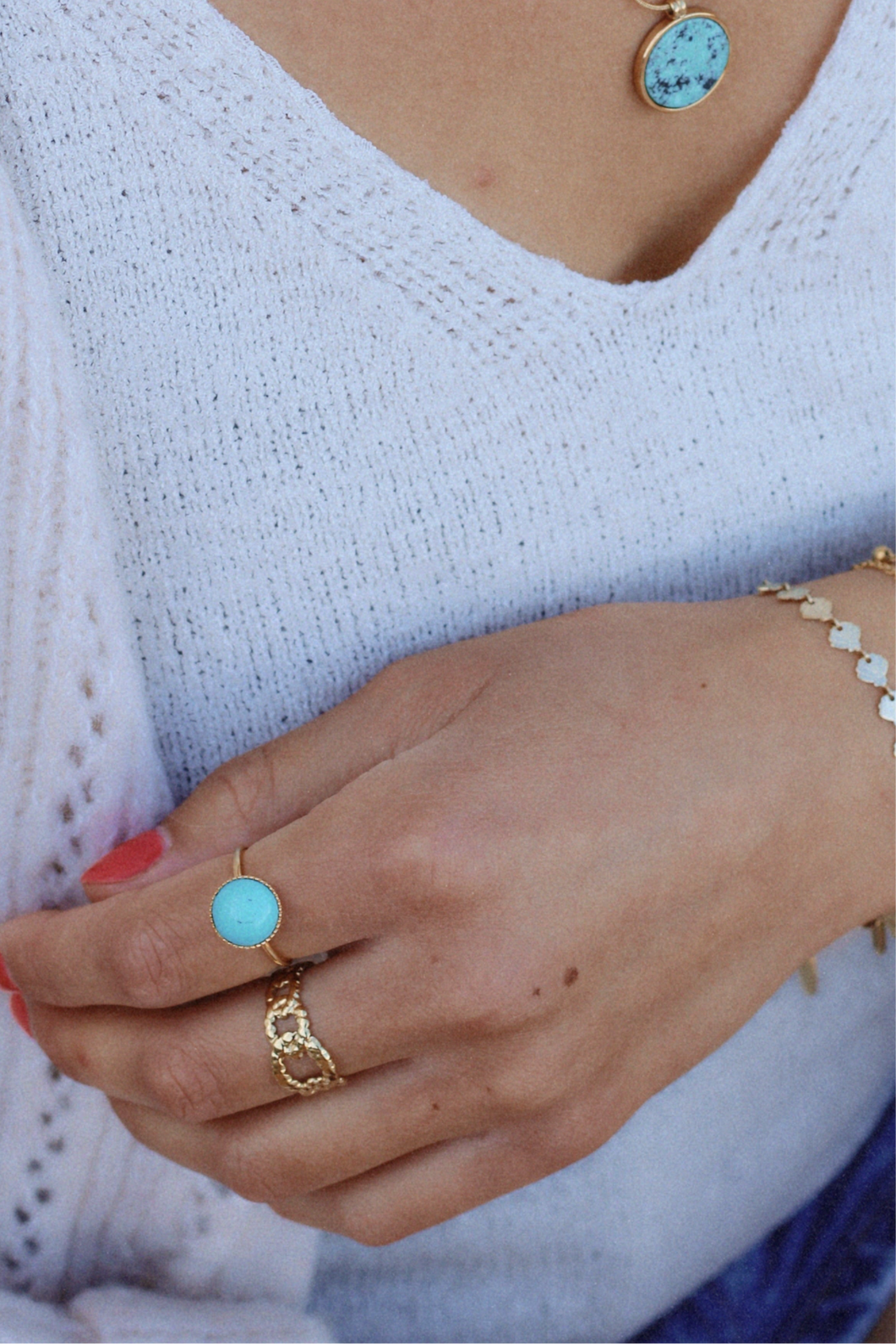 Bague ronde turquoise